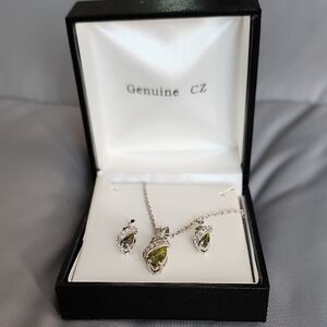 Genuine CZ Silver and Green Necklace Set
